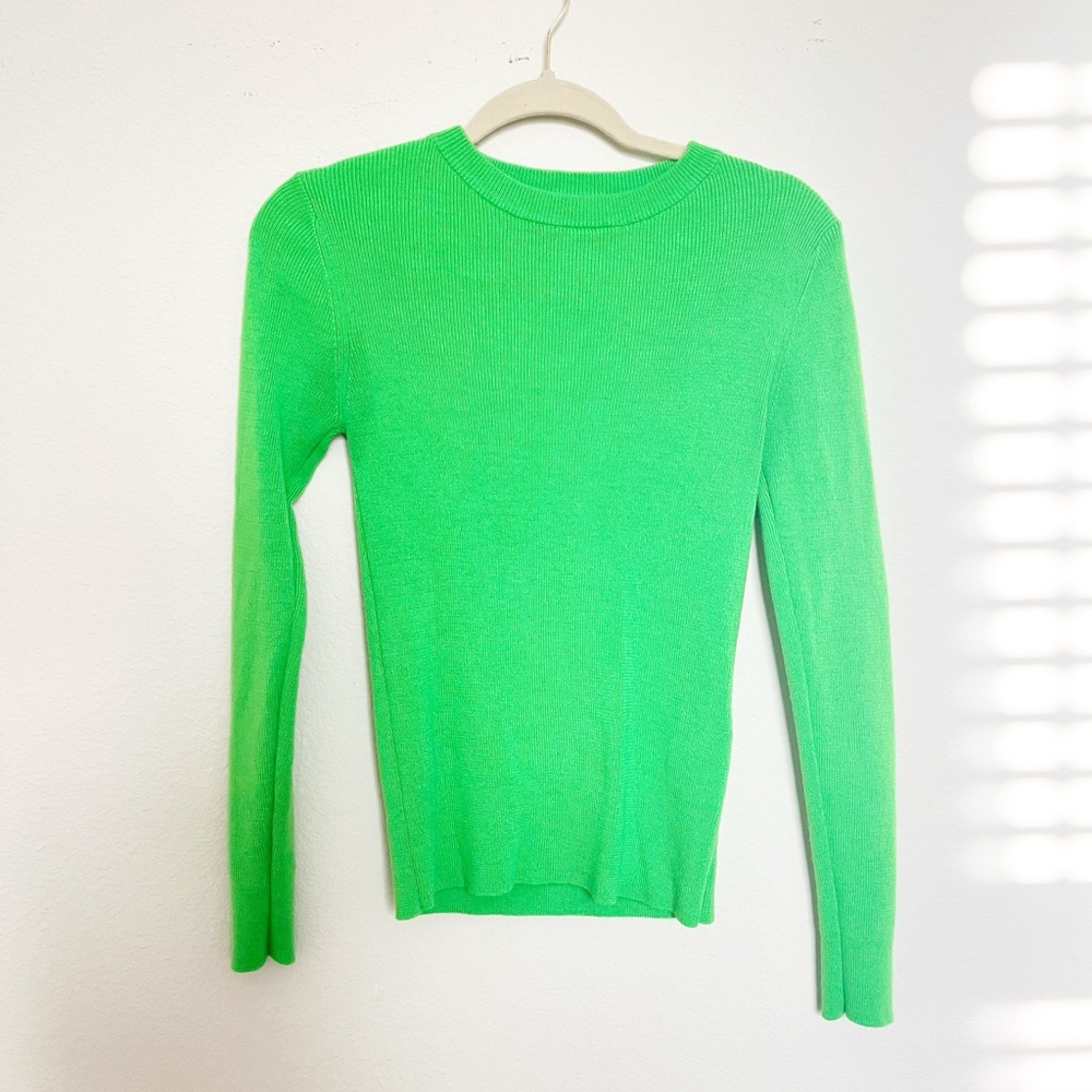 Essentiel Antwerp Neon Green Rib-Knit Crewneck Sweater XS Wool Blend - Picture 3 of 7